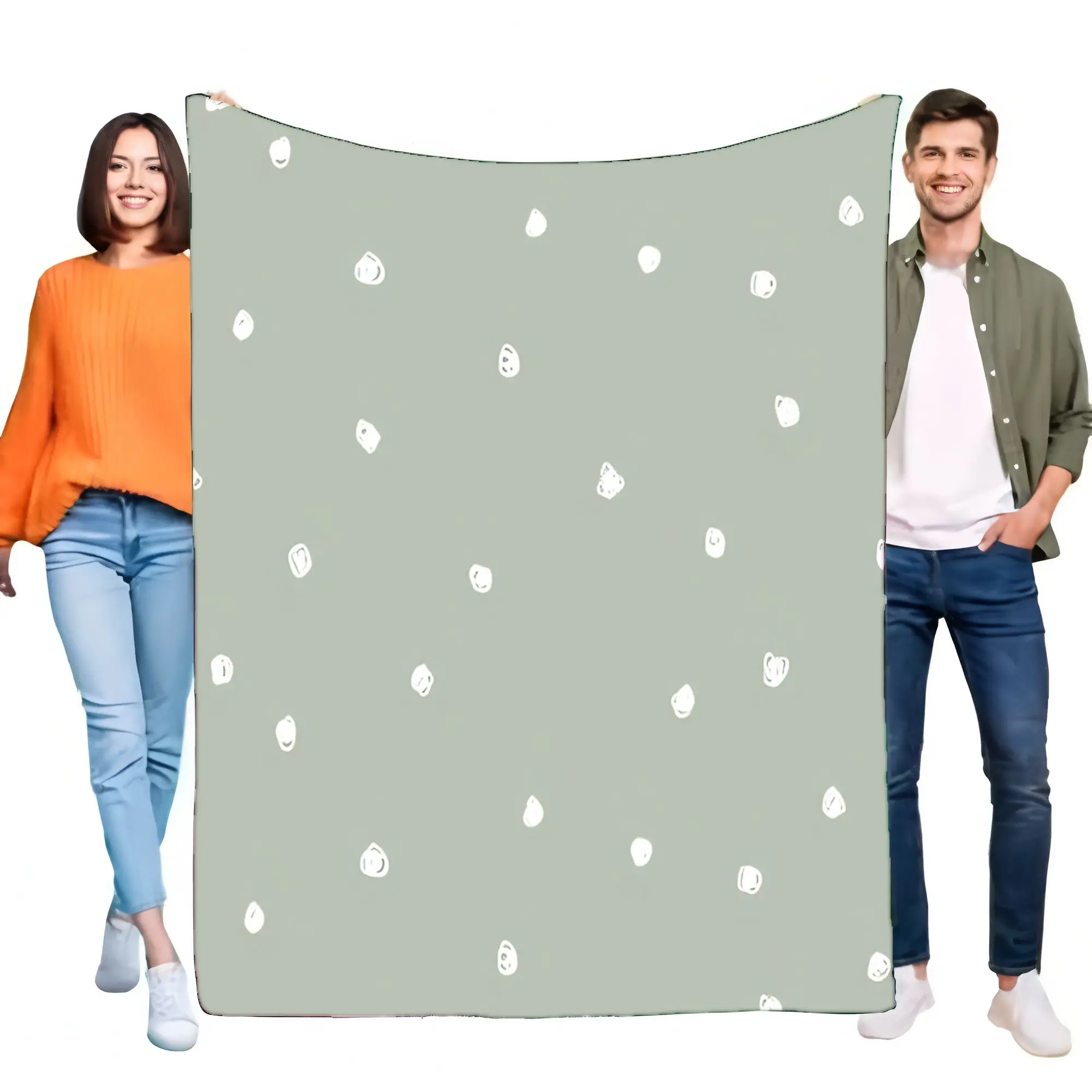 Überwurfdecke mit Salbeigrün gepunktet, ultraweiches Flanell, gemütlich, leicht, warm, für Bett, Sofa, Couch, Wohnzimmer, Dekoration, Geschenk für die ganze Saison