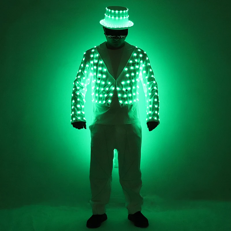 Full Color LED Tuxedo Magician Party Host Luminous Costumes Vest Stage Dance Light Clothing Glowing Fashion Swallowtail Clothes