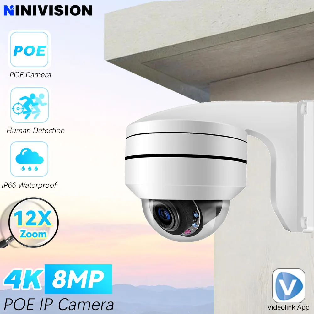 

Videolink 4K 8MP POE IP PTZ Dome Camera 12X Optical Zoom Audio Camera IR 100m Outdoor Security Protection Human Motion Detection