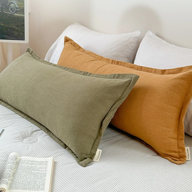 Ramie Cotton Bed Pillowcase Zippered Double-stitched Sofa Throw Pillow Cover Long Cushion Cover California King Queen Size