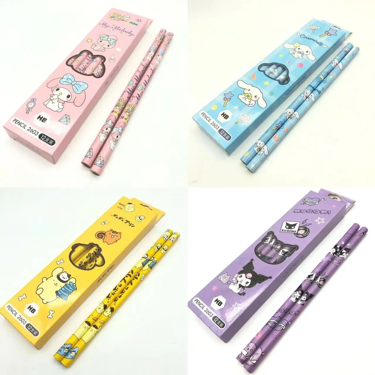 12Pcs Sanrio mymelody Kuromi Cinnamoroll  Kawaii Wood Pencil Writing Drawing Tool School Office Supply Stationery kids gift