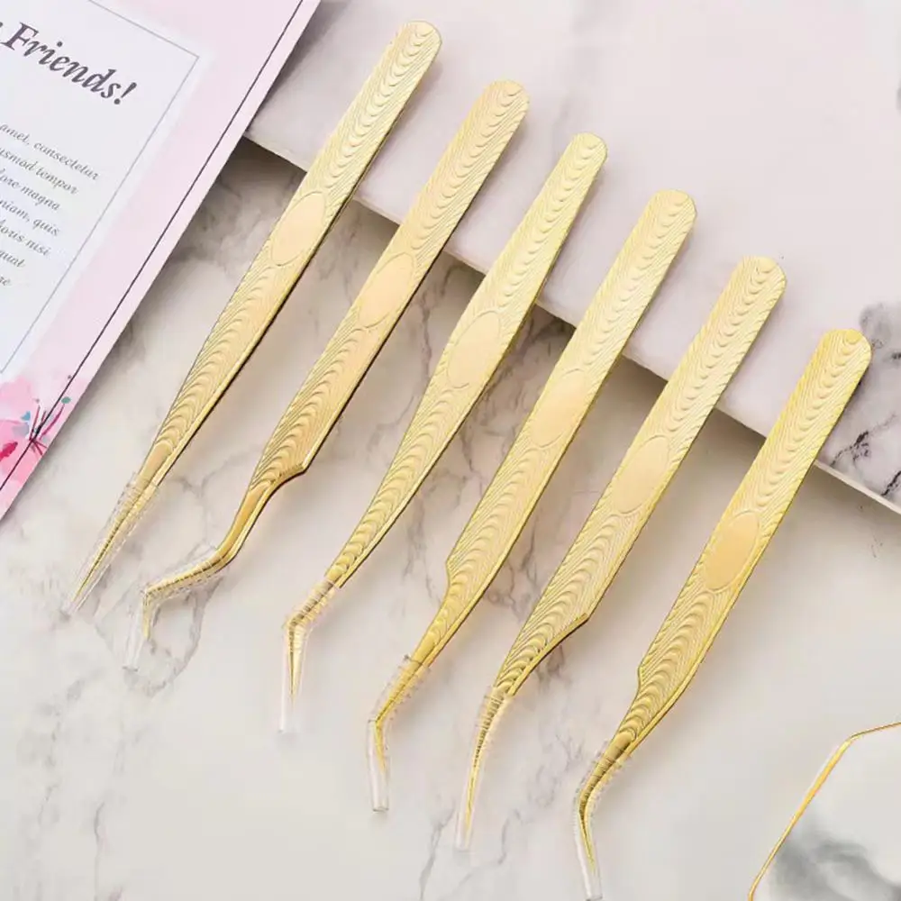 Precision Volume Eyelash Tweezers Professional Stainless Steel Eyelash Extension Clip Individual Curved Strip Lash Tools