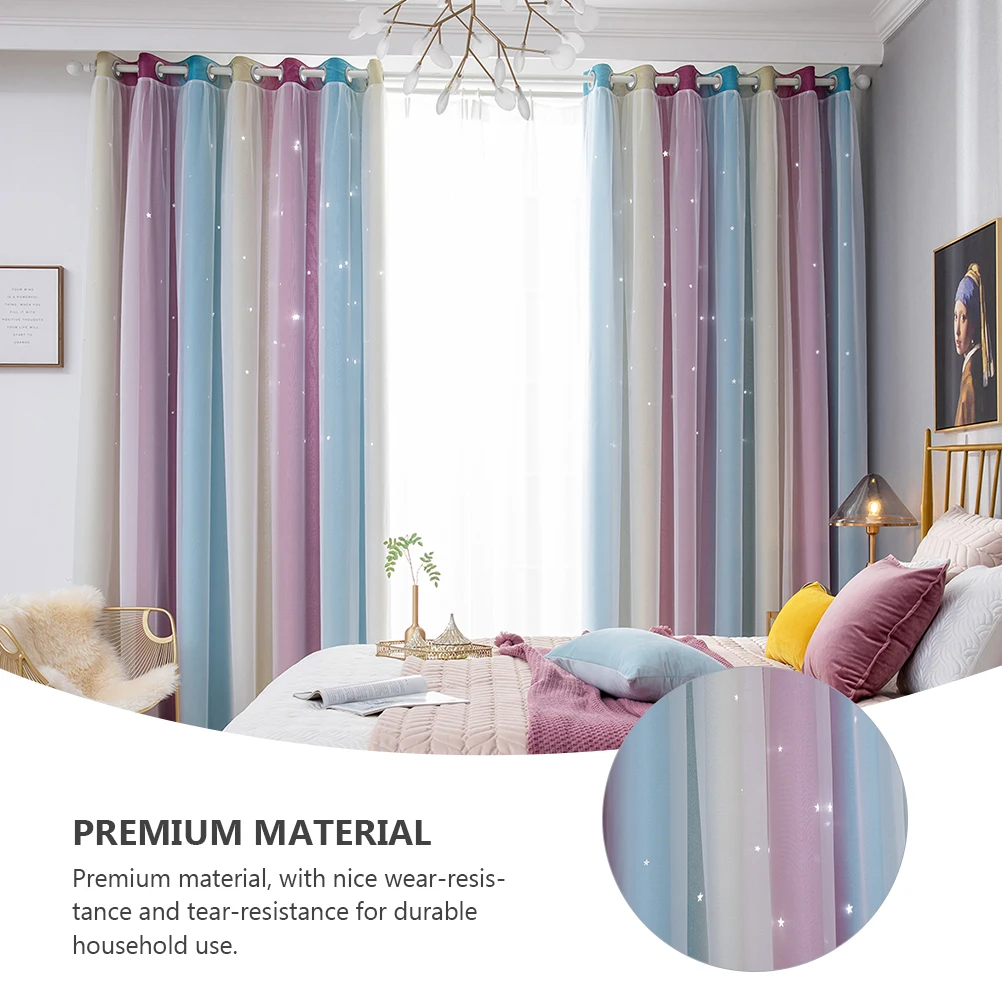 

2 Pcs Blackout Curtains Pretty Gradient Hollow Chiffon Bedroom Living Room Window Shade Tulle Drapery Insulation Privacy