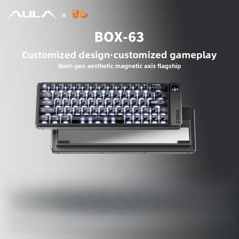 AULA BOX63 Magnetic Axis Keyboard Aluminum Alloy with DIY Dot Matrix Screen Wired 8k Low Latency Gaming Keyboard FPS Accessory