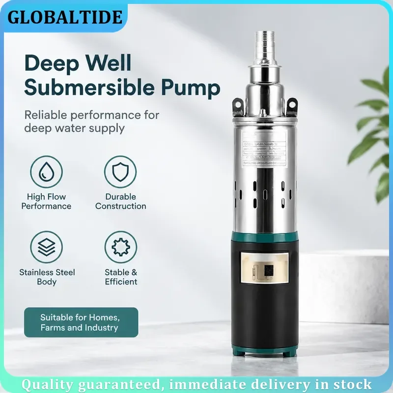 Lift=30m-45m 20L/min 9m Wire 12V 24V 36V Solar Pump Deep Well Submersible Water Pump Screw Irrigation Garden Home