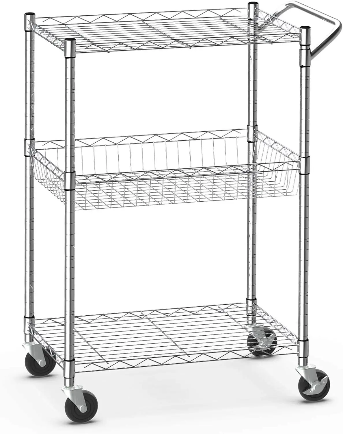 Heavy Duty 3-Tier Rolling Utility Cart, Steel Wire Organization Storage Cart on Wheels,