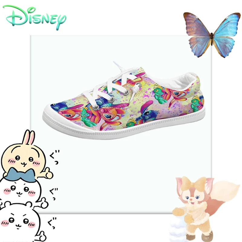 Disney Lilo & Stitch Angel - Zapatillas bajas de lona con estampado para mujer, zapatillas coloridas informales y transpirables