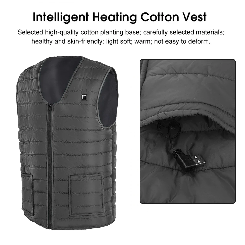 Men autumn Outdoor USB 5 places Infrared Heating Vest Jacket Winter Flexible Electric Thermal Clothing Waistcoat Fishing Hiking