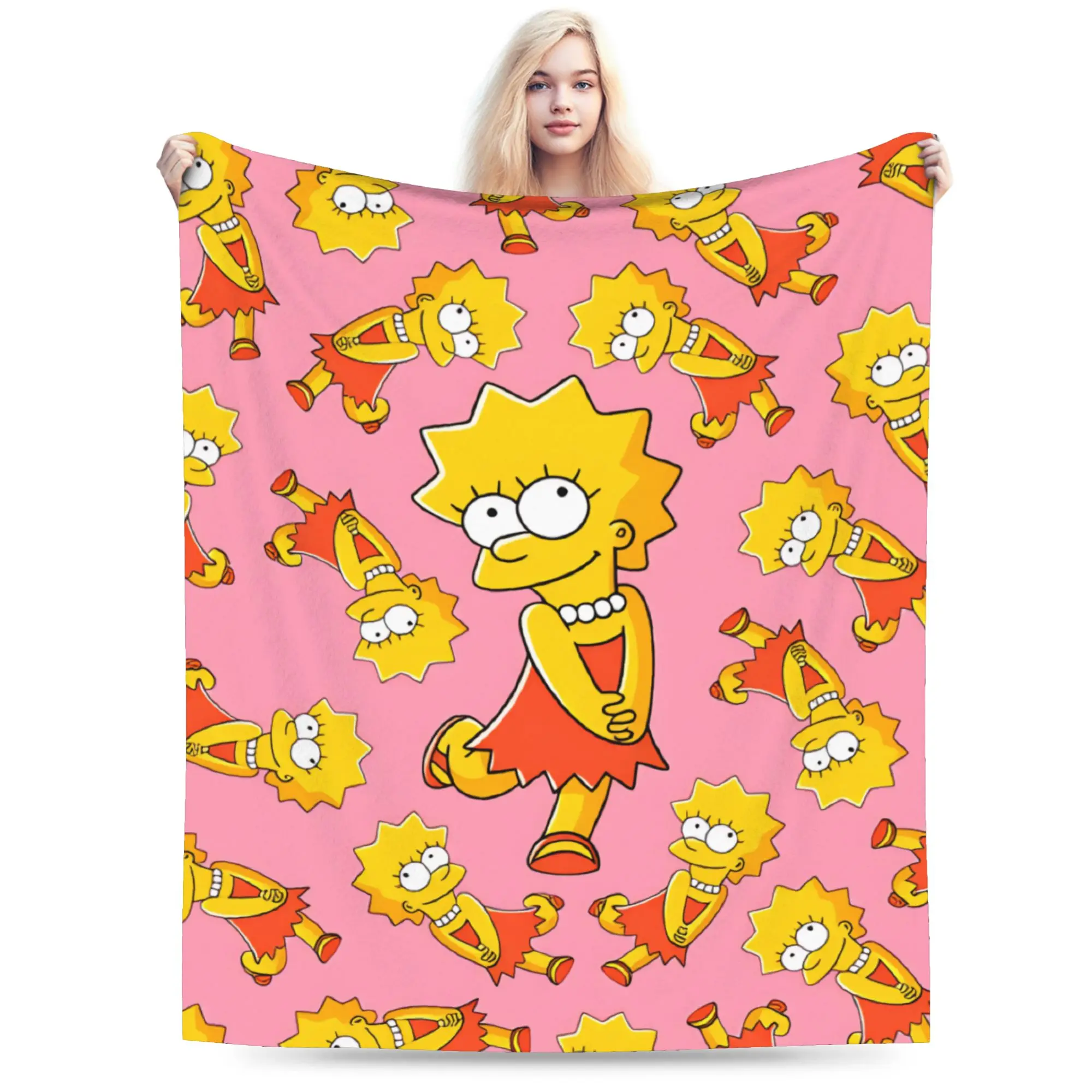 Funny Lisa S-Simpson Pattern Comfortable Blanket For Home Decor  Graphic Throw Blanket Spring Travel Office Flannel Bedspread