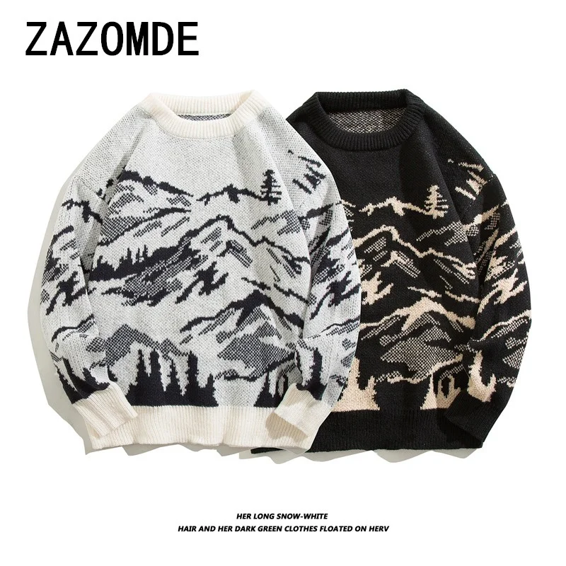 

ZAZOMDE новый осенне-зимний повседневный вязаный топ, мужской универсальный простой свободный крой, удобный трикотажный свитер с длинными рукавами, мужские топы