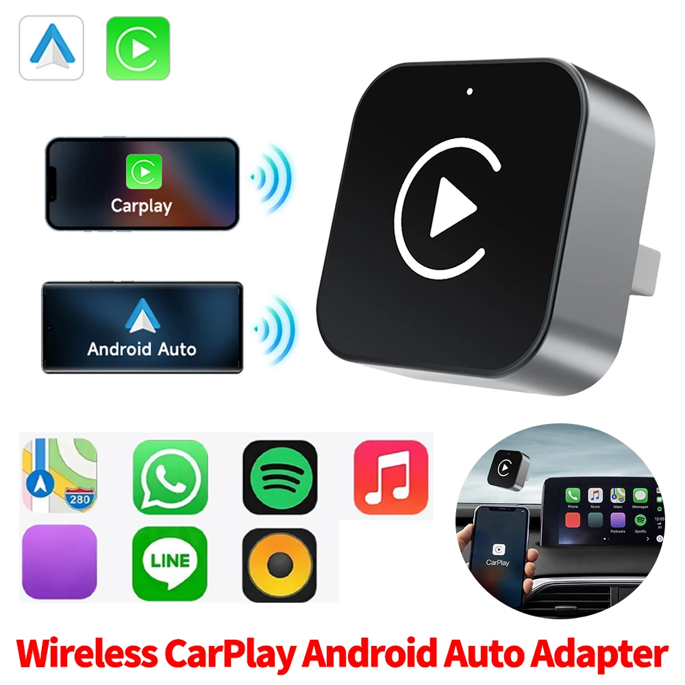 صندوق/محول Carplay Auto اللاسلكي الذي يعمل بنظام Android، دونجل USB ذكي يتحول إلى توصيل تلقائي لاسلكي لسيارات CarPlay السلكية في المصنع