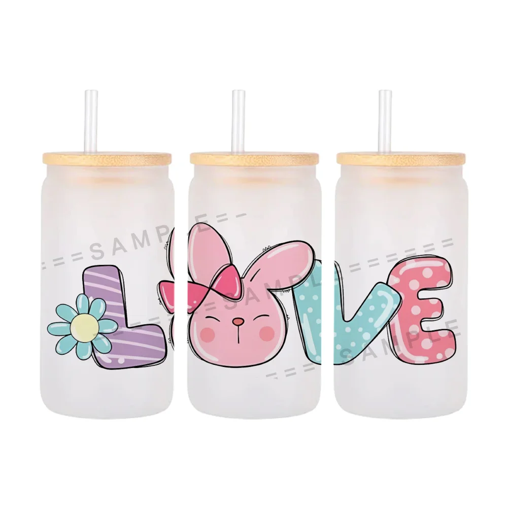 11x24cm Cartoon Easter Day For Libbey 16oz Can Glass 3D Waterproof UV DTF Coffee Can Wrap Libbey Glass Wrap