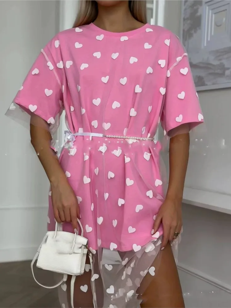 Abito in filato di maglia con stampa di moda Lady Casual O Collo Manica corta Pullover T-shirt ampia Abiti per le donne Abbigliamento da donna per le vacanze
