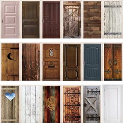 3D Retro Simulation Wooden Door Sticker Old Door Renovation Sticker Vinyl Waterproof Cabinet Decoration Sticker