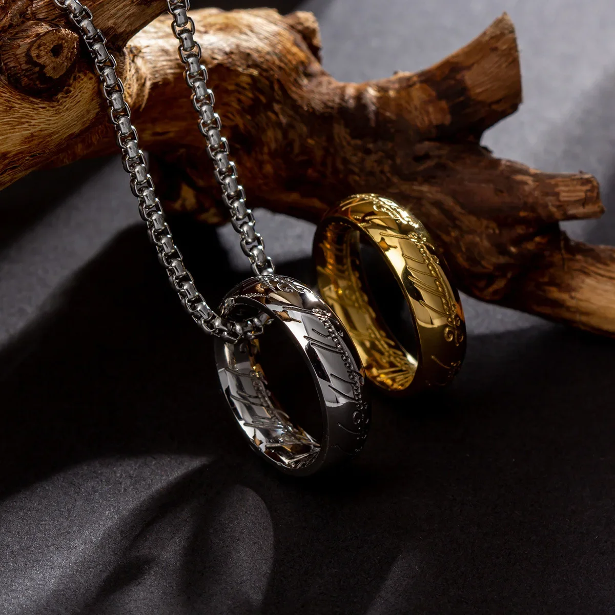 Collar de anillos del Señor de los dedos, película con el mismo interior y exterior, grabado 3D, collar de Sanskrit español