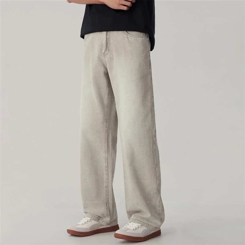 

American Sle Vintage Street CleanFit White Jeans Men's Loose Wide Leg Dir Straight Long Pants Breathable Spring Youth Jeans