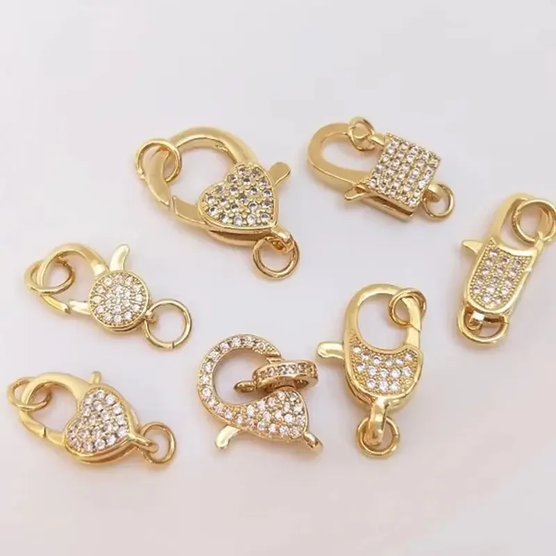 

Micro inlaid zircon heart lobster clasp 18K Gold Color wrap clasp link diy bracelet necklace accessories