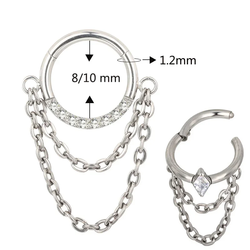 G23 Titanium Chain Dangle EAR PIERC Hinged Segment Hoop CZ Nipple Nose Ring Clicker Labret Tragus Earring Piercing Body Jewelry