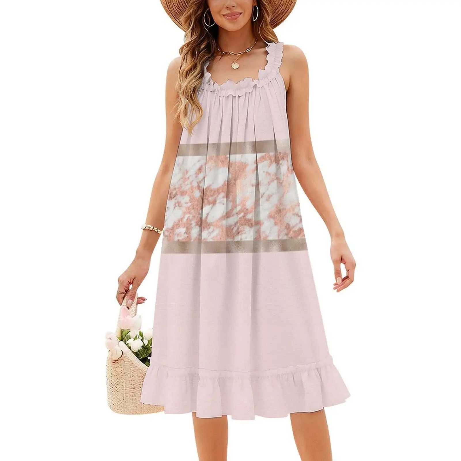 Rose Gold Marble Floral Smock Dress - usage example