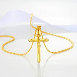 24K Gold Color Necklace Cross Pendant Necklace For Women/Men Couple Necklace Jewelry Gift