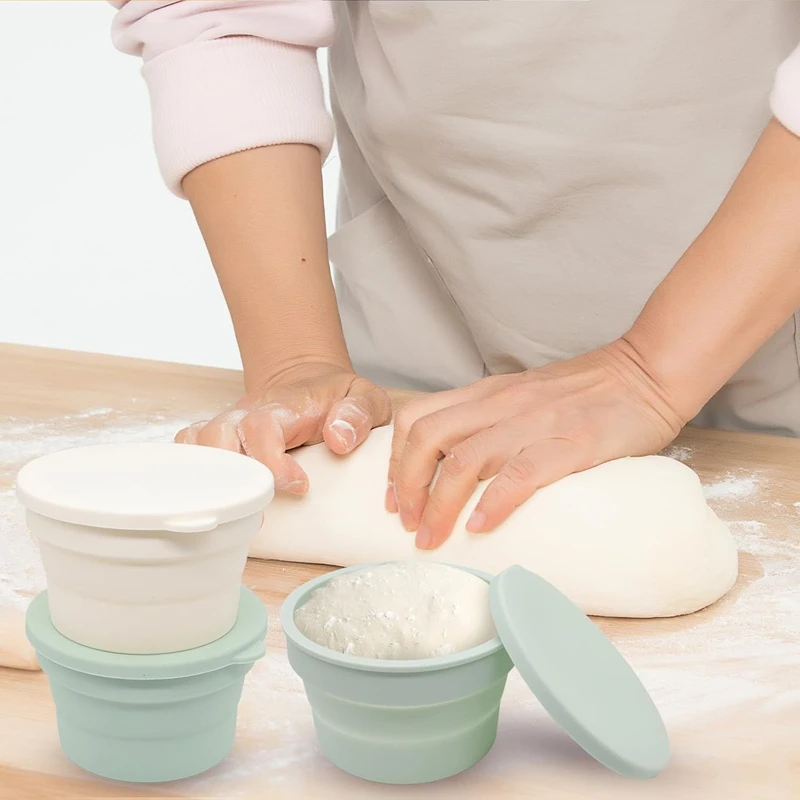 

4PC Set Silicone Bread Proofing Basket Pizza Dough Box Stackable With Lid Storage Containers Baking Tool Accessories For Kitchen