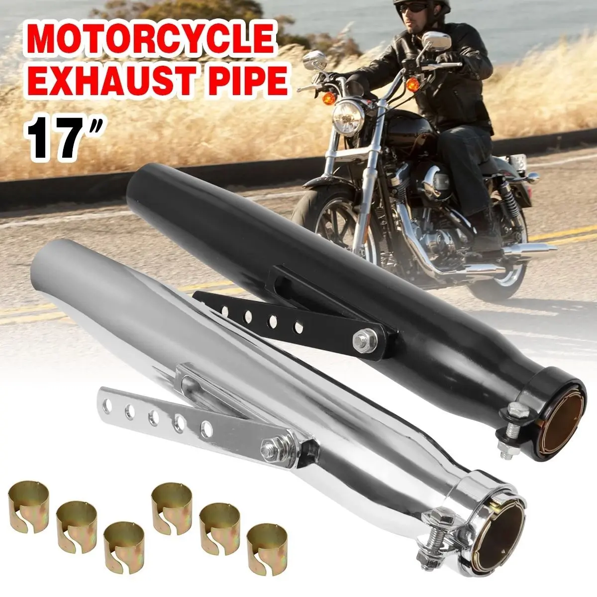 Universal Motorcycle Motorbike Exhaust Muffler Pipe Tip Retro Vintage Rear Pipe Tube For Harley Cafe Racer Adnoh Ahamay Ikuzus