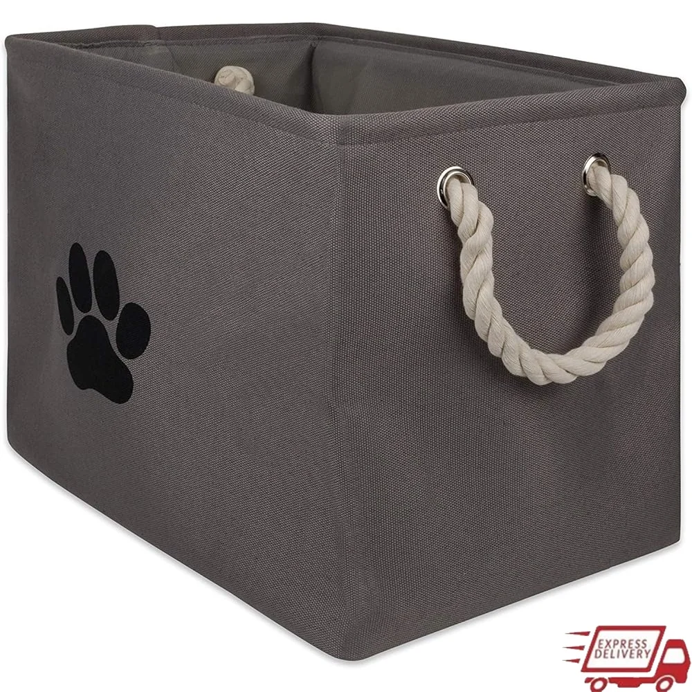 

Collapsible Pet Storage Bin Small Rectangle Polyester Organizational Solution Toys Treats Leashes Blankets Easy Carrying Home