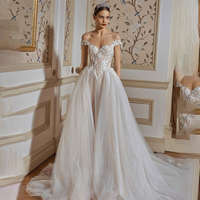 Modern Off The Shoulder Lace Applique Tullr Organza Wedding Dresses Sweep Train Cusotm Made Formal Bridal 2023 Rode De Morrie