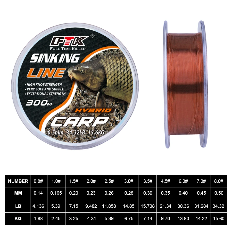 FTK Fluorocarbon Coating Fishing Line 0.14mm-0.50mm 4.136lb-34.32lb Carbon Fiber Leader Line Fishing Lure Wire Sinking Line