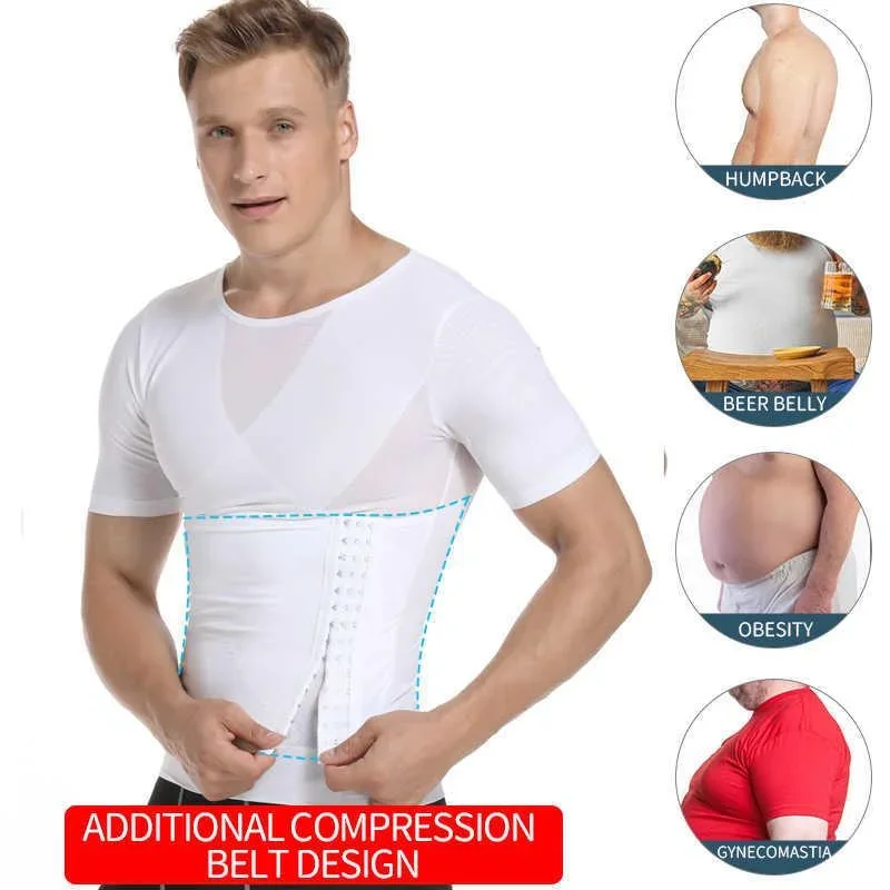 Camisas de compresión moldeadoras de cuerpo para hombre, ropa moldeadora de Abdomen, envoltura adelgazante de barriga, moldeadores de ginecomastia, entrenador de cintura corsé, Fajas