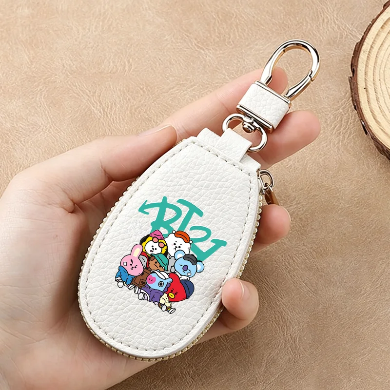 BT21 PU Leather Key Case for Car Key Wallet Pocket Holder Organizer Pouch COOKY TATA Kawaii Cartoon Large Capacity Zipper Pack view 6