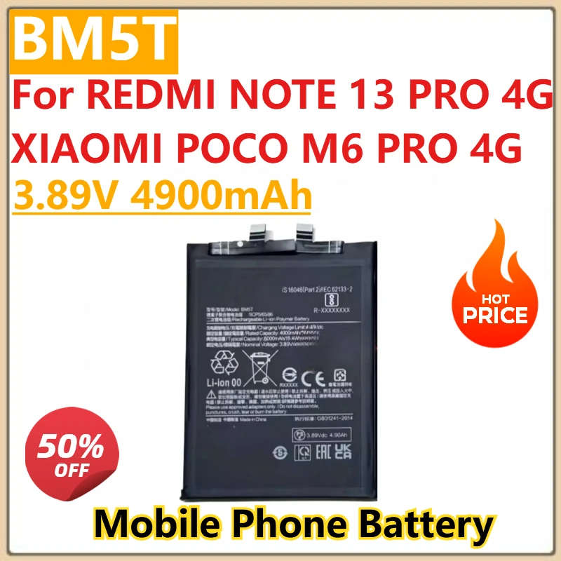 

High Quality New 3.89V 4900mAh Battery BM5T For REDMI NOTE 13 PRO 4G XIAOMI POCO M6 PRO 4G