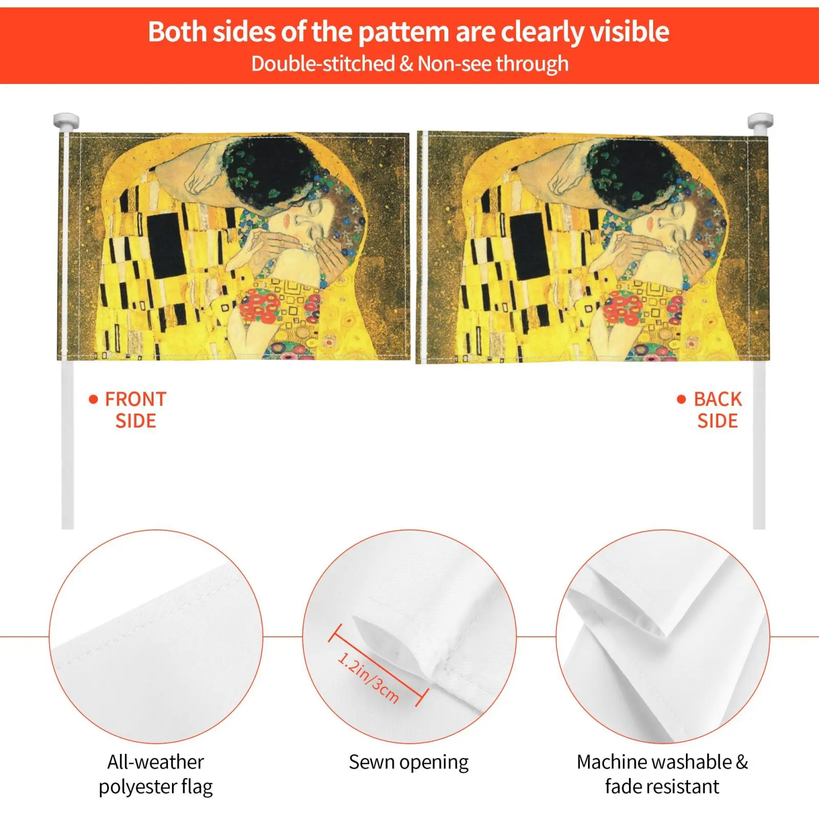 The Kiss Closeup-Gustav Klimt Flag Car Flag مضحك قبلة كليمت غوستاف كليمت رومانسي تقبيل #6