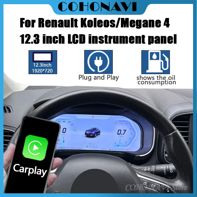 

12.3-inch speedometer LCD instrument panel for 2016-2021 Renault Koleos 2016-2020Megane 4cluster without damage installation