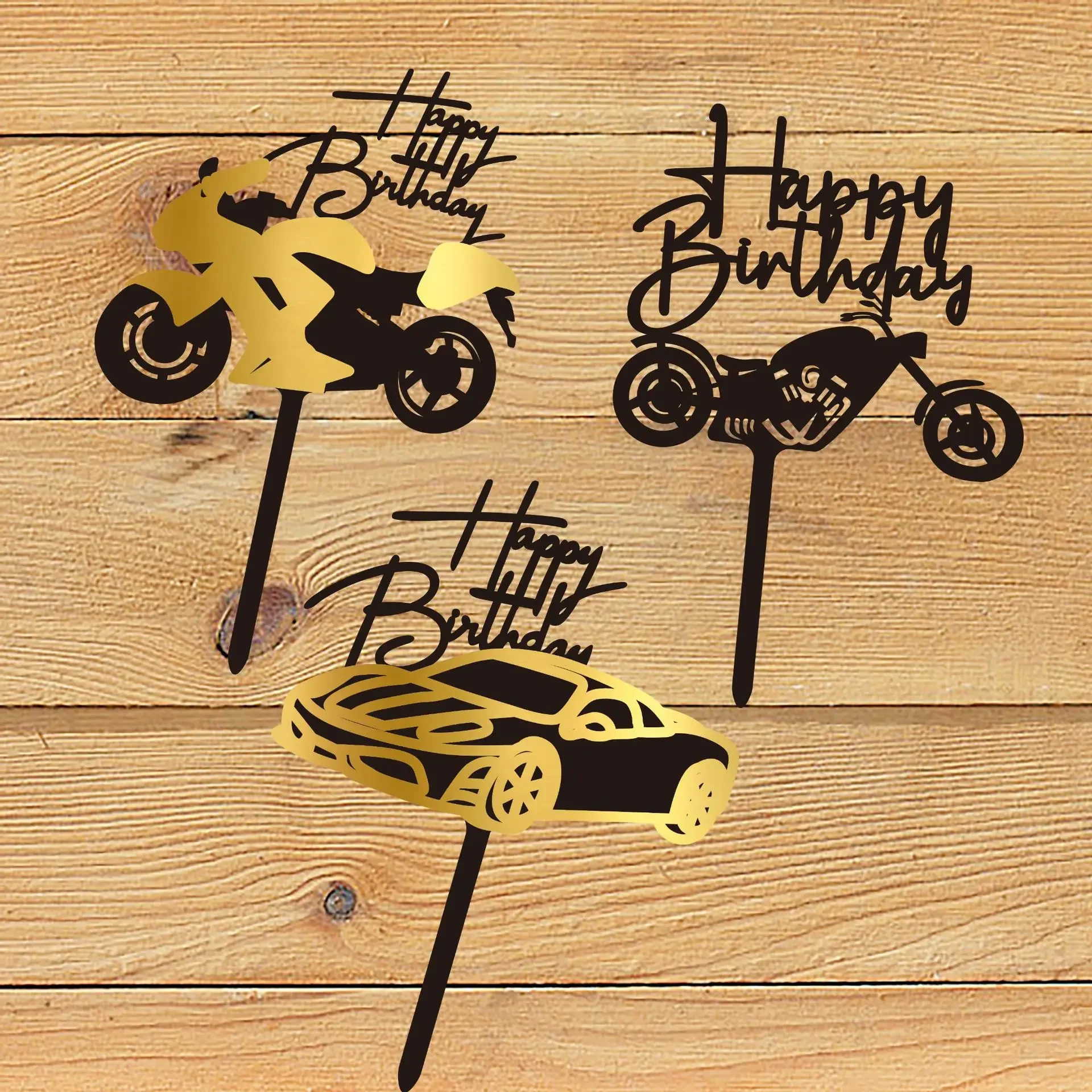 Acrilico Happy Birthday Cake Toppers Motorcycle Topper Cake Topper Kids Car Cake Decoration Party Baking decorazioni fai da te