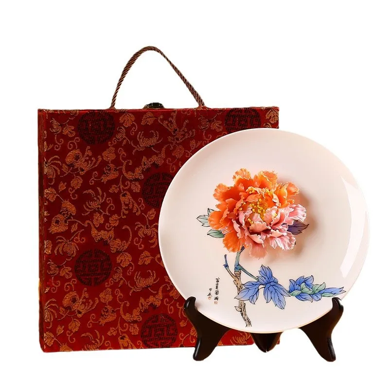 

Ceramic hand painted peony flower hanging plate ornament
