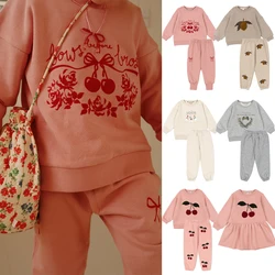 2024 Winter KS Girls Fleece Hoodies Pants Boys Embroidery Soft Sweatshirts Trousers Girl Dress Kids Outwear Children Clothes Set