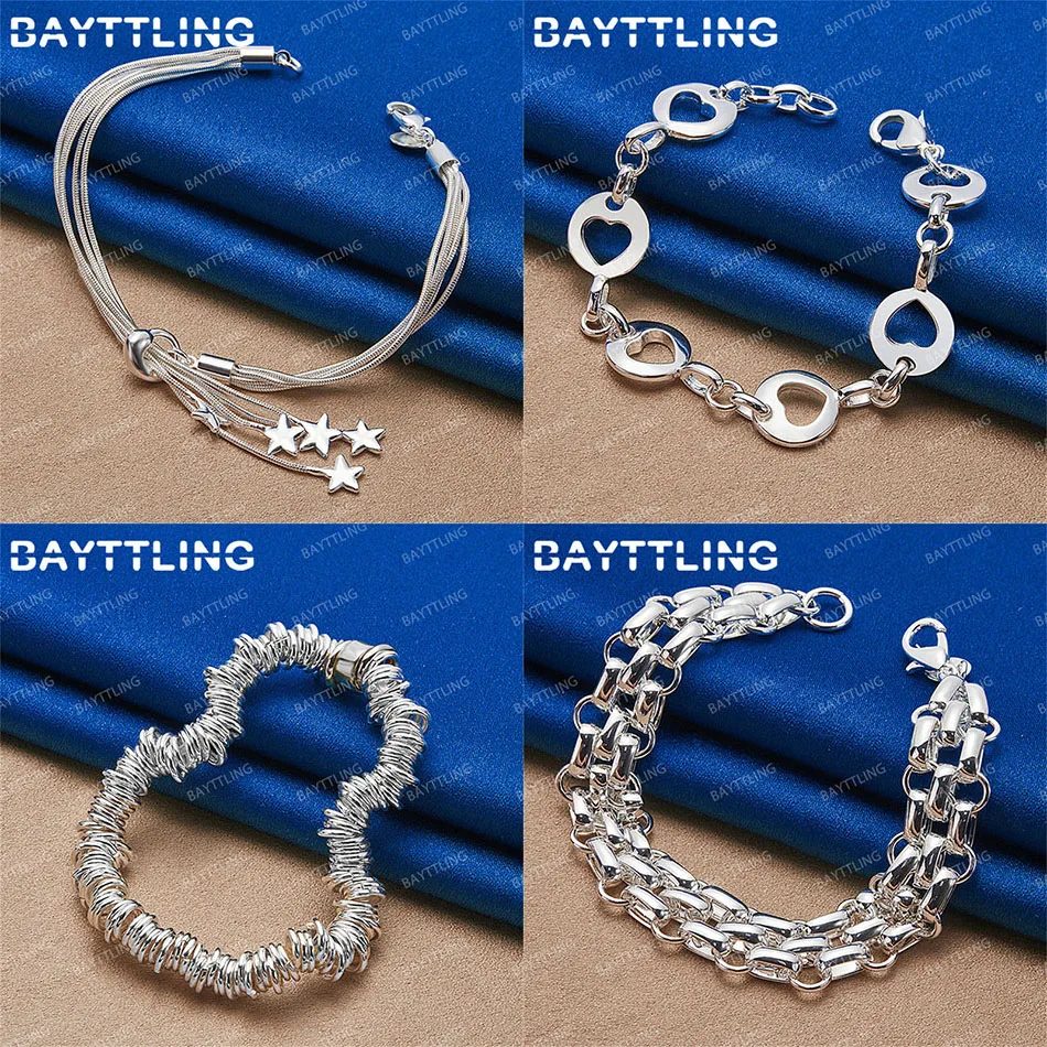 

Luxury 925 Sterling Silver Women's Delicate Heart Star Bracelet Charm Jewelry Wedding Party Accessories Fashion