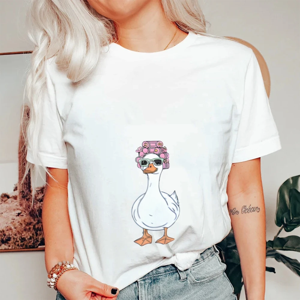 Grafisch T-shirt Spa Duck T-shirt Volledig katoen Hoge kwaliteit Oversize Kleurrijk T-shirt Eend met hoofdband Print Grappige Y2K Trend