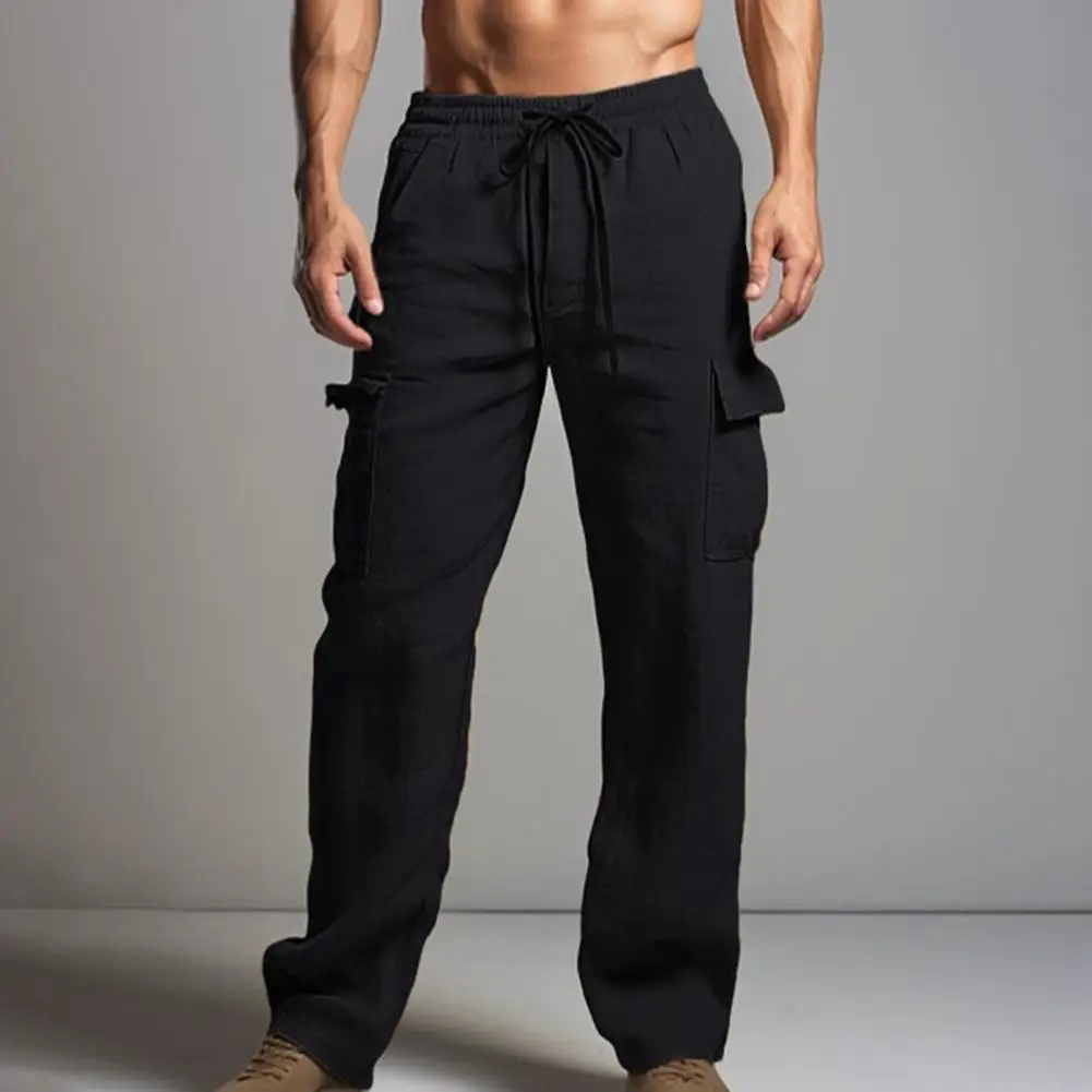 

Men Casual Pants Men Long Pants Comfortable Men's Elastic Waist Pants with Patch Pockets Soft Breathable Stylish for All-day