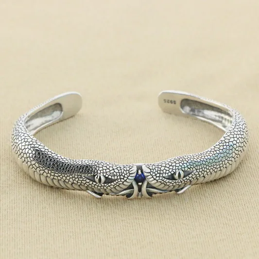 

Cool Heavy Industry Trendy Jewelry Street Hip Hop Gothic Pure Silver Snake Scale Bracelet Retro Open Men's and Women's Bracelets