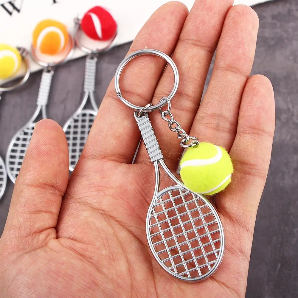 Simulation Souvenir Car Key Chain Metal Pendant 6 color Sports Key Chain Tennis Ball Tennis Racket Keychain Mini Keychain
