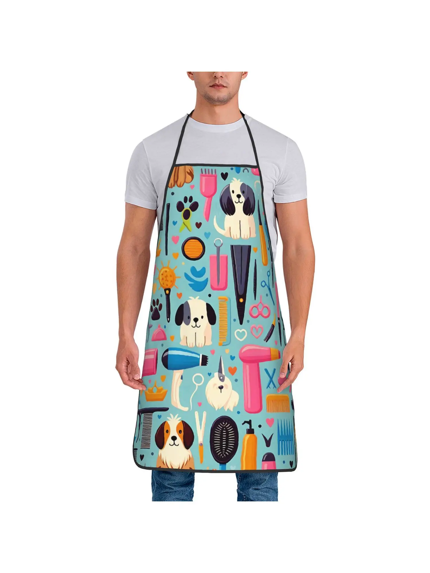 Pet Grooming Themed Pattern Print Apron, Suitable for Home Dress-up, Pet Grooming and Other Multiple Scenarios.