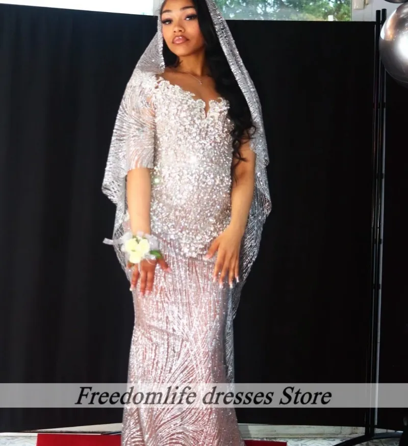 Adoración De novia con cuentas y lentejuelas, vestidos elegantes De graduación, vestido De fiesta De sirena para niñas, vestidos De noche, batas De Gala personalizadas