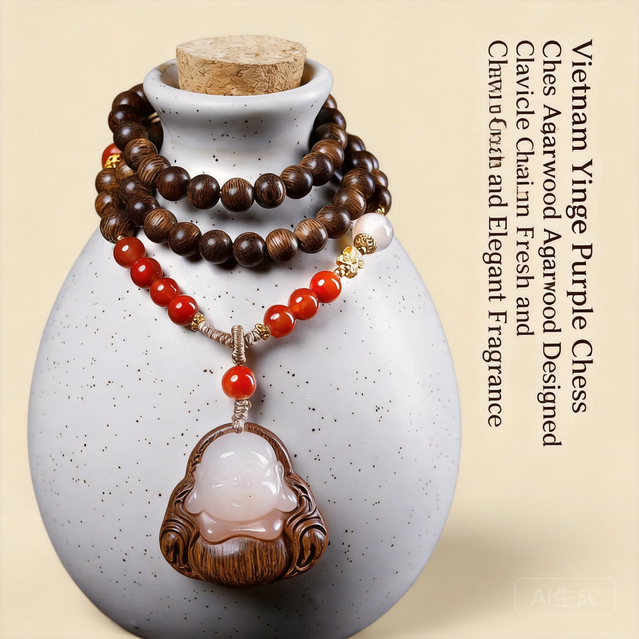 Chinese Style Lucky Agarwood Multi Layer Bracelet Crimson Agate Maitreya Buddha Pendant Necklace Fortune Blessing Prayer Bead