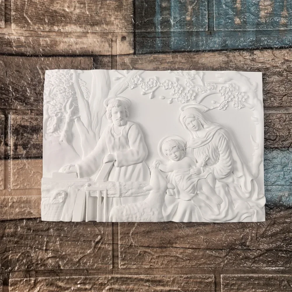 Jesus Sleeping Relief Picture Cement Concrete Mold Wall Hanging Rectangle Family Statue Gypsum Plaster Mould Ornament Resin Mold