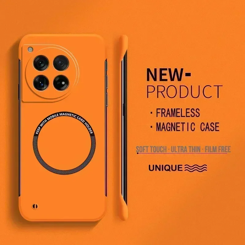 Ultra Thin Hard PCแม่เหล็กFramelessเคสโทรศัพท์สําหรับMagsafe OnePlus 12 12R 11 11R 10T 10R 10 Pro Matteสีปกแข็ง