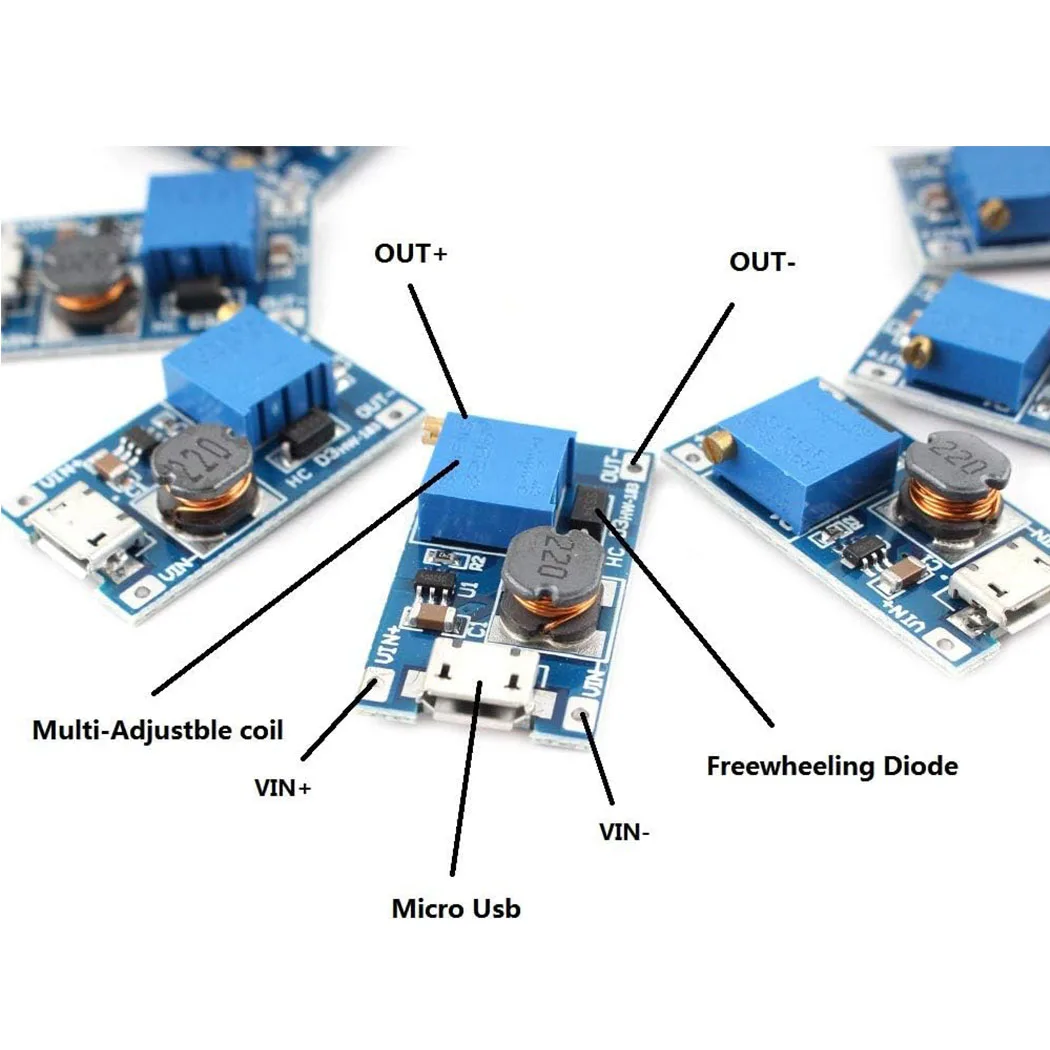 10 шт. MT3608 Регулируемый повышающий модуль, регулятор напряжения Micro USB Type-c, вилка 2 В-24 В до 5 В-28 В, 2 А, повышающий преобразователь постоянного тока в постоянный
