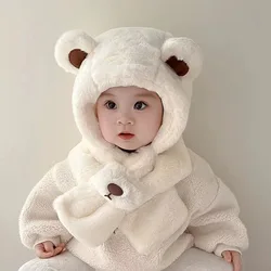 Baby Hat Autumn And Winter Boys' And Girls' Scarves In One Teddy Bear Plush Hat Winter Children's Plush Thickened Windproof Hat