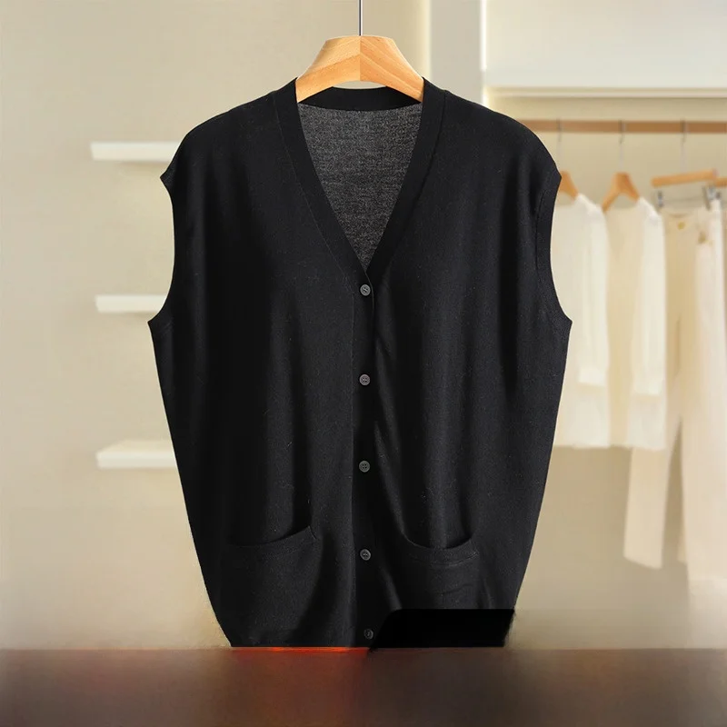 

Yao Lazy Sle Single Button V-Ne Slim Fit Svel Thin Knitted Open Cardigan Autumn Vest Women's Faion Commute